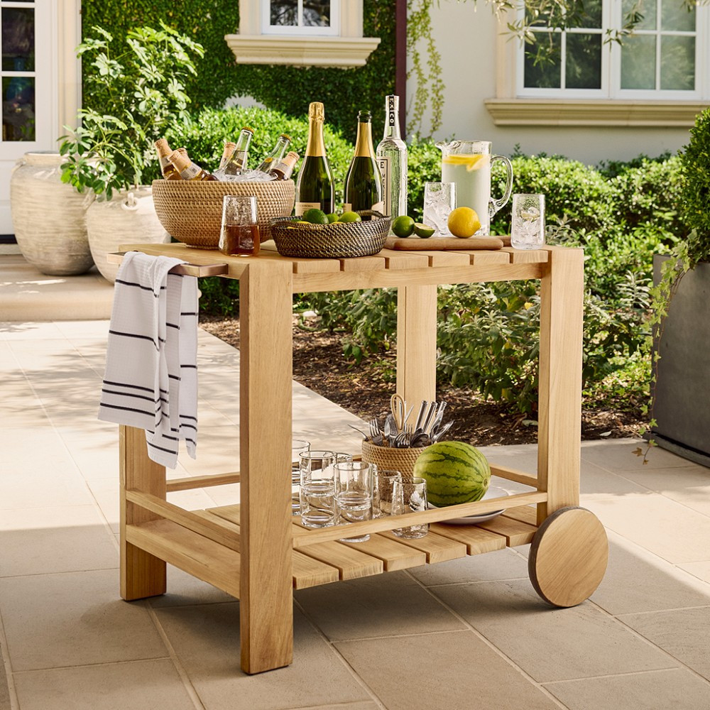 Larnaca Outdoor Teak Bar Cart (39") | Williams-Sonoma