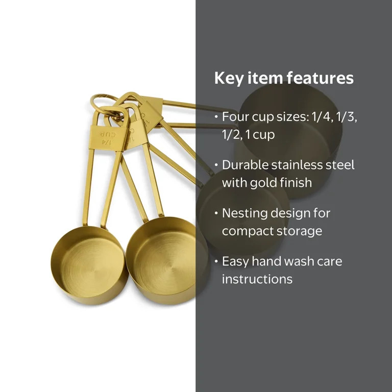 Thyme & Table 4-Piece Gold Stainless Steel Nesting Measuring Cup Set | Walmart (US)