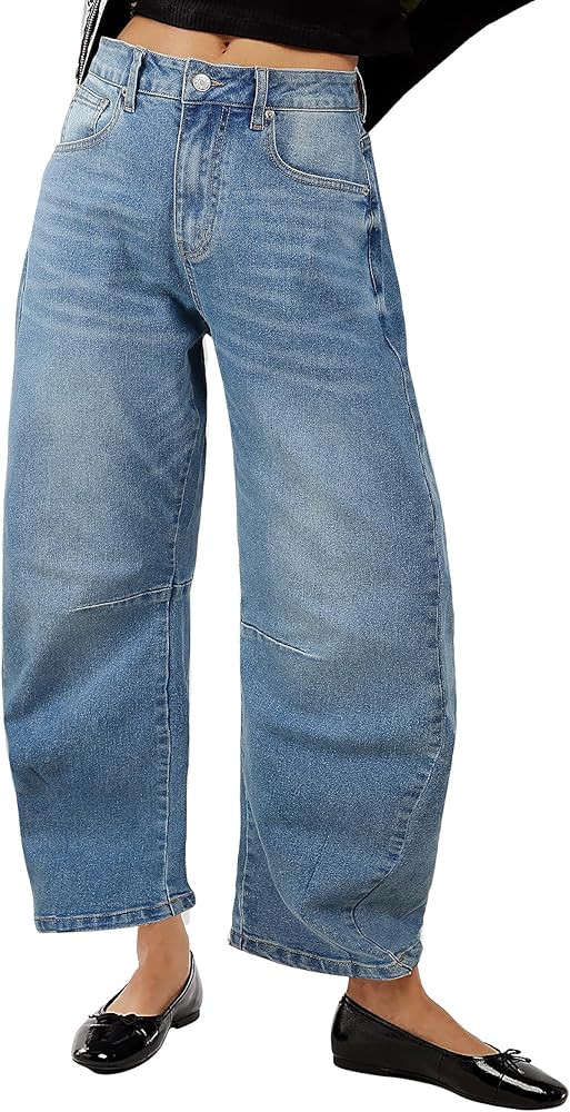 Leopard Pants Women Wide Leg Mid Rise Cheetah Print Pants Vintage Boyfriend Cropped Barrel Jeans ... | Amazon (US)