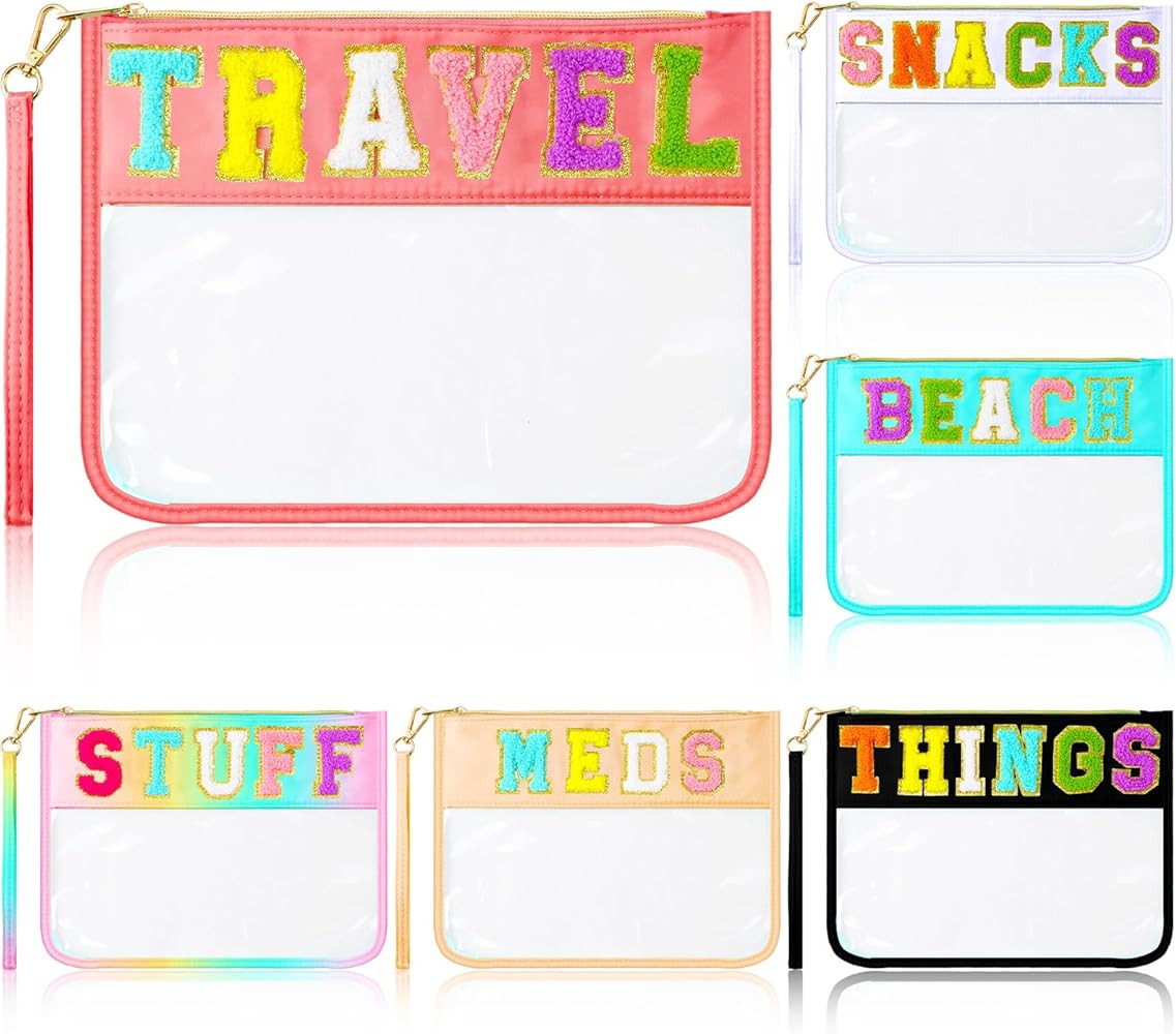 Abbylike 6 Pcs Chenille Letter Clear Zipper Pouch Summer Waterproof Cosmetic Pouch Travel Gym Bea... | Amazon (US)