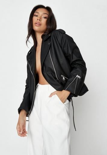 Missguided - Black Faux Leather Boyfriend Biker Jacket | Missguided (US & CA)