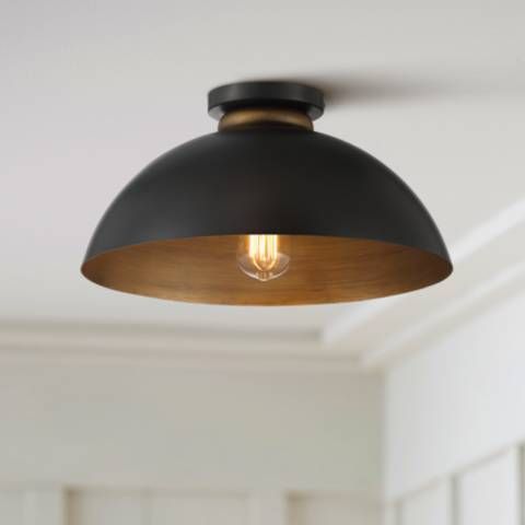 Janie 15 1/2" Wide Black and Gold Dome Ceiling Light | Lamps Plus