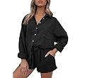 Trendy Queen 2 Piece Sets Lounge Sets Summer Outfits Button Down Oversized Shirts And Shorts Trac... | Amazon (US)