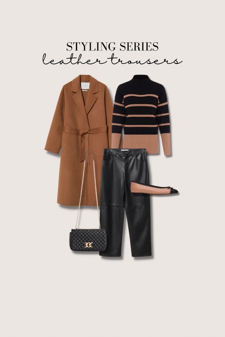 Styling leather trousers - cosy camel & black outfit. Striped knit from phase eight, mango belted coat, ballet flats & a black quilted bag!

#LTKitbag #LTKstyletip #LTKshoecrush