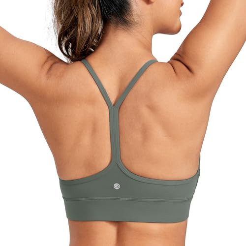 CRZ YOGA Butterluxe Womens Y-Back Racerback Sports Bra - Spaghetti Straps Wireless Scoop Neck Athletic Padded Yoga Tops Grey Sage X-Small | Amazon (US)