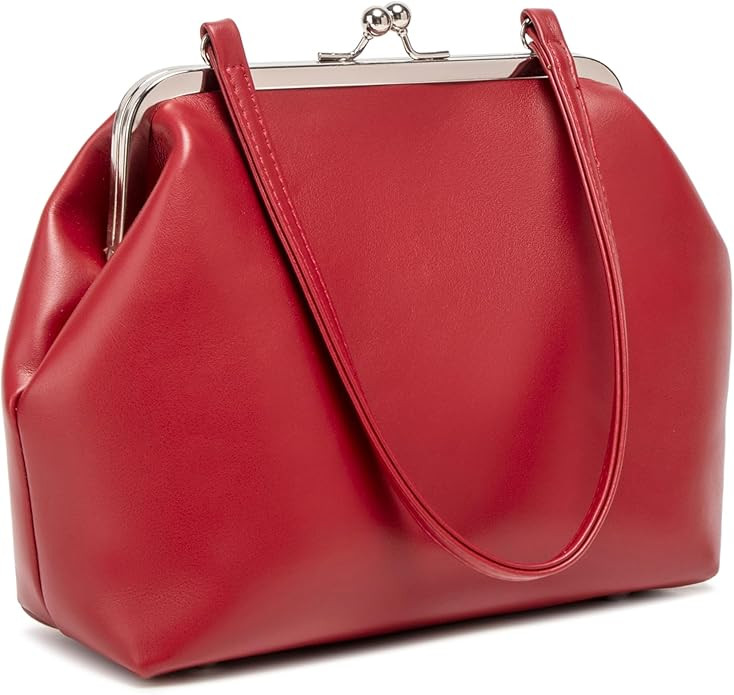 Women's Vintage Soft Vegan Leather Kisslock Top Handle Clutch Purse | Amazon (US)