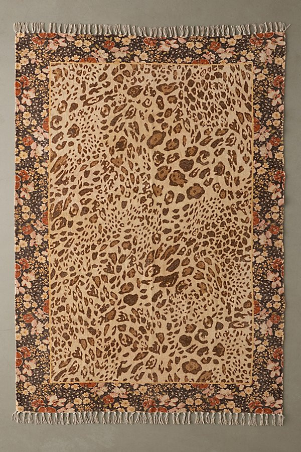 Floral Trim Leopard Printed Rug | Urban Outfitters (US and RoW)