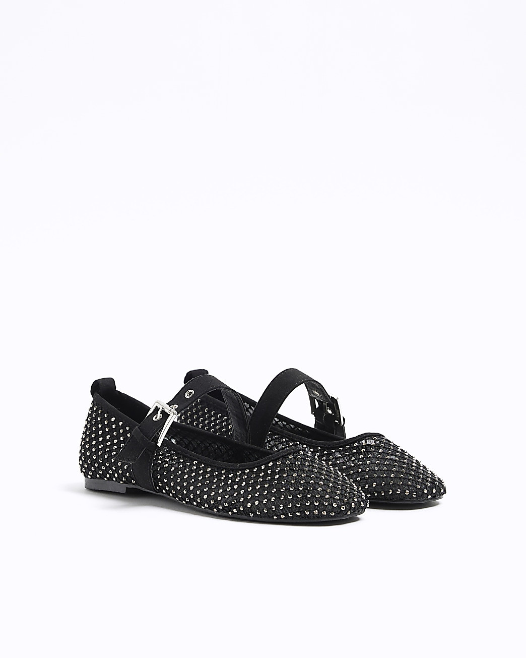 Black mesh studded mary jane ballet pumps | River Island (UK & IE)