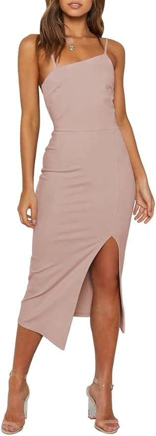 Owin Women's Adjustable Spaghetti Straps Sleeveless High Waist Split Midi Bodycon Cocktail Party ... | Amazon (US)