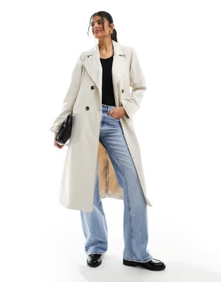 Pieces belted trench coat in stone | ASOS (Global)