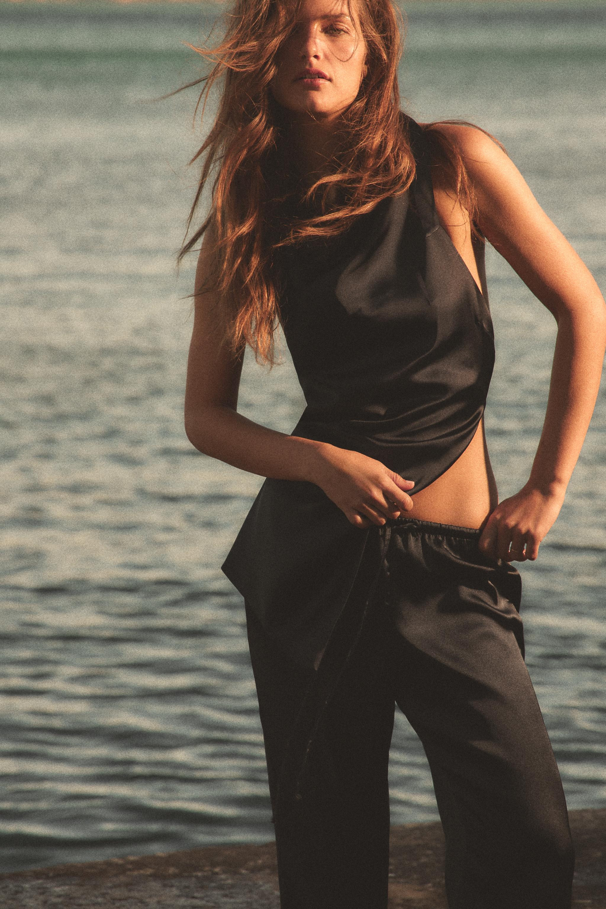 ASYMMETRIC SATIN HALTER TOP | Zara UK