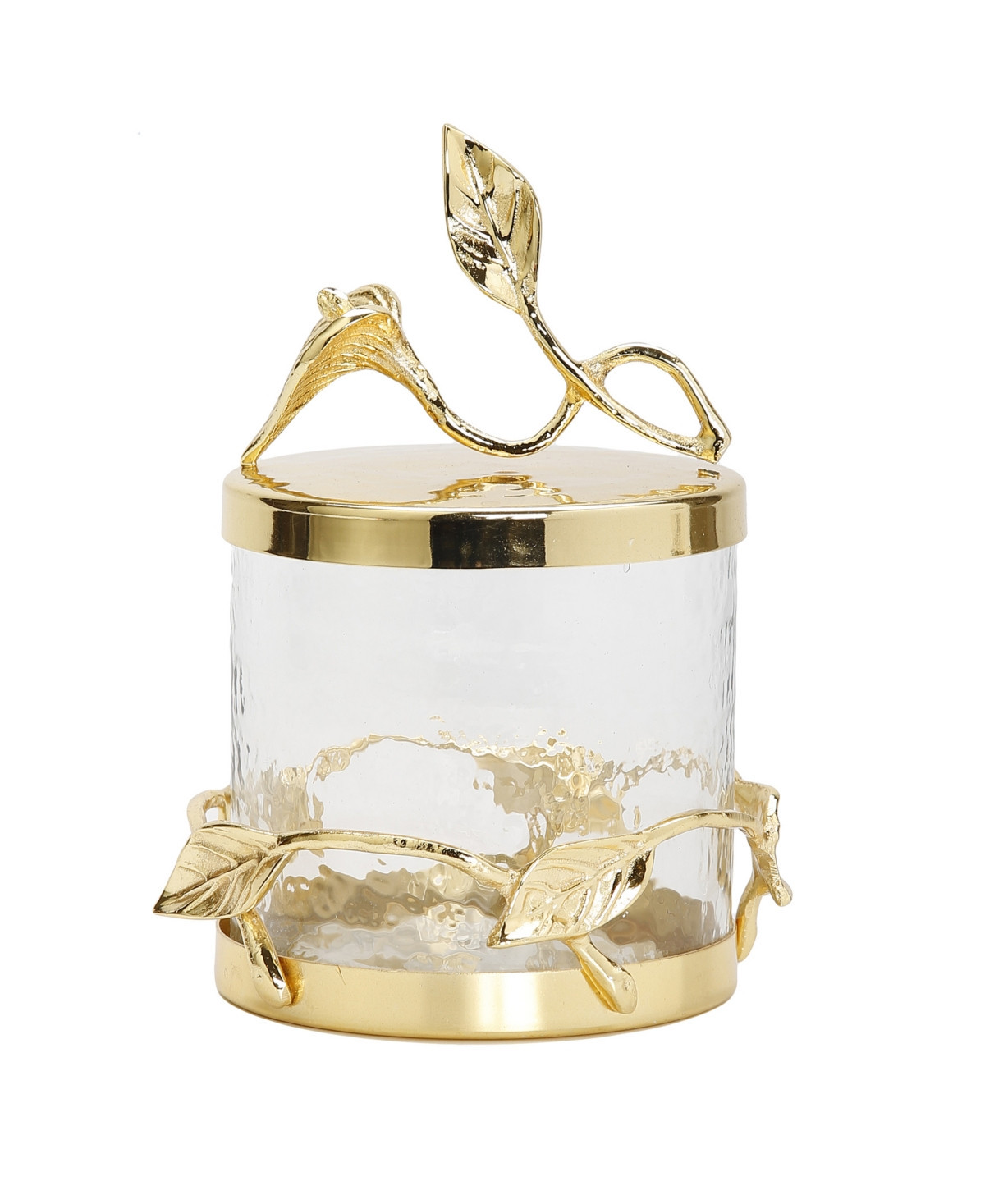 Classic Touch Hammered Glass Canister with Leaf Lid Small - Gold-Tone | Macy's
