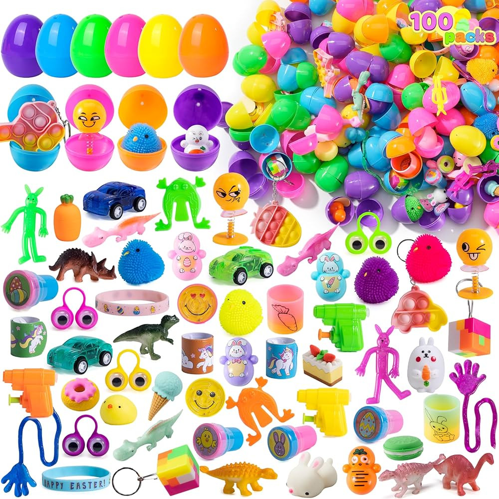 JOYIN 100 Pcs Prefilled Easter Eggs with Novelty Toys Premium for Easter Eggs Hunt, Basket Stuffe... | Amazon (US)