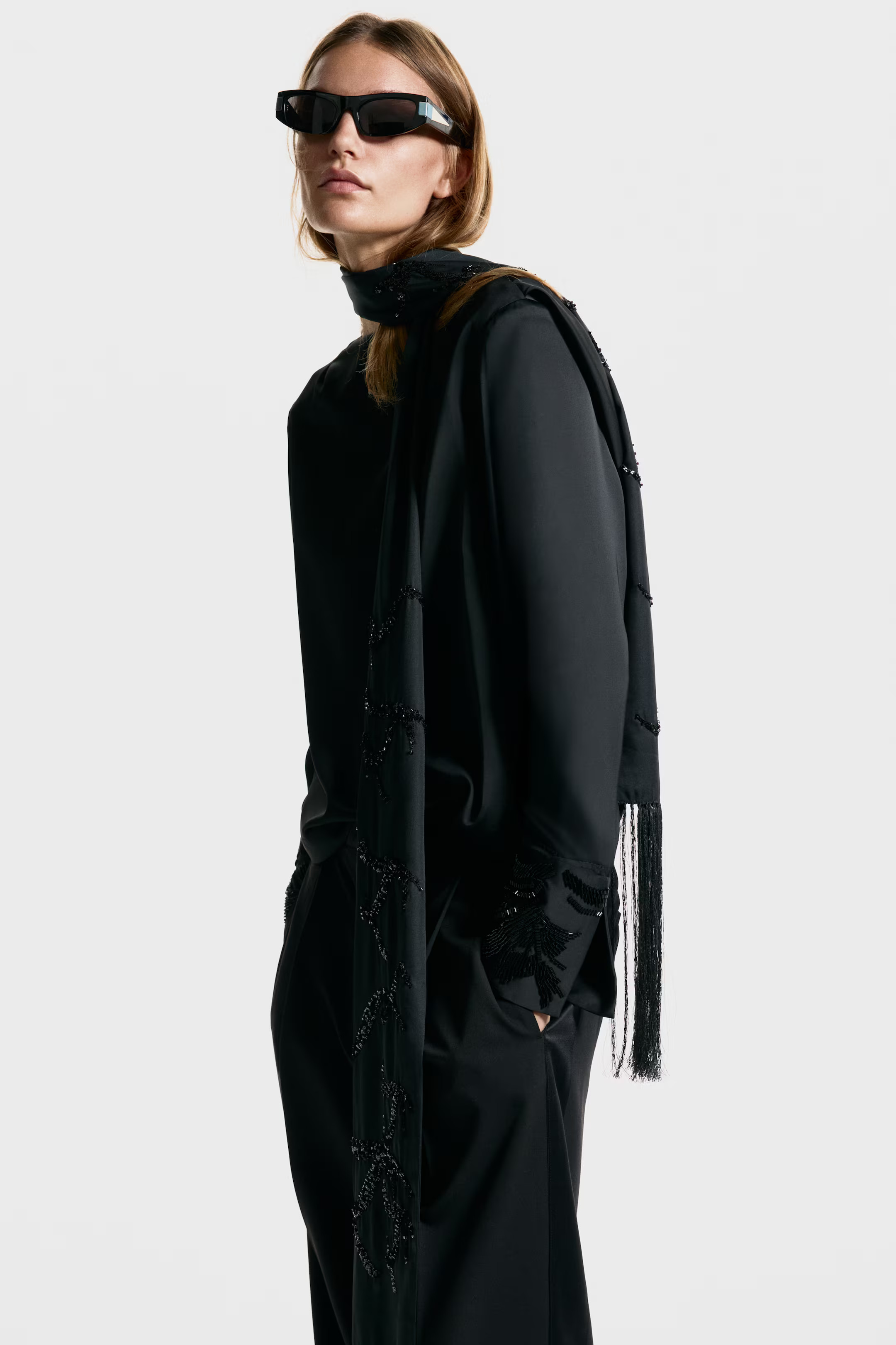 Bead-embroidered cowl-back blouse | H&M (UK, MY, IN, SG, PH, TW, HK)