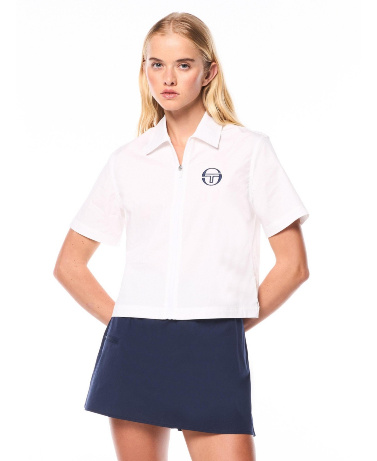 Sergio Tacchini Women's Piano Cabana Short-Sleeve Full-Zip Top - Brilliant white | Macy's