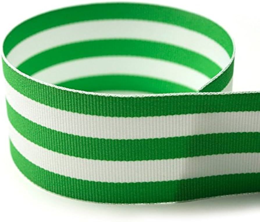 USA | American Made 1-1/2" Emerald Green & White Taffy Striped Grosgrain Ribbon - 20 Yards (Multi... | Amazon (US)