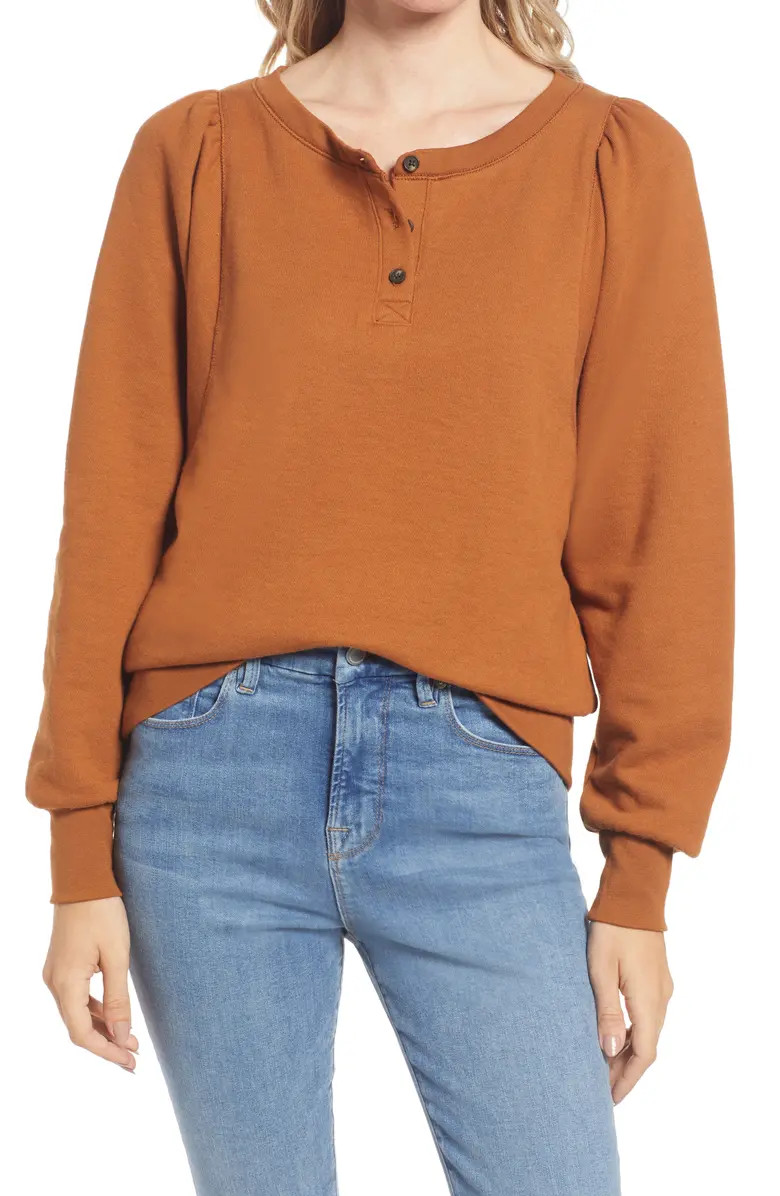 Henley Puff Sleeve Sweatshirt | Nordstrom