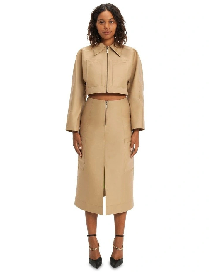 Double Faced Taffeta Cropped Jacket in Camel | Myer