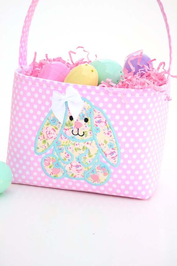 Easter Basket bunny Applique pink polka dot | Etsy (US)