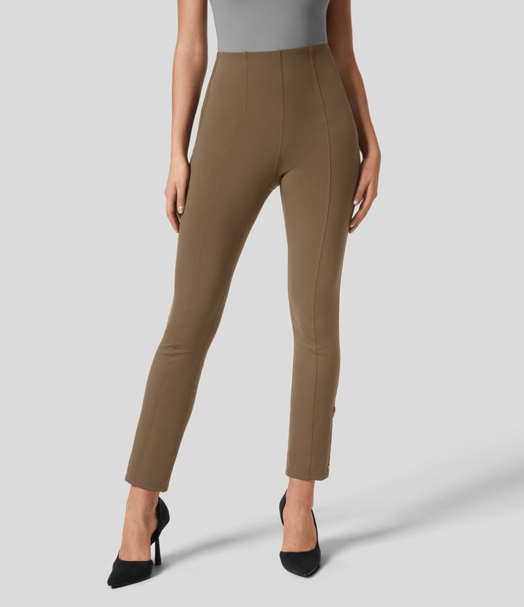 Softlyzero™ Eco High Waisted Tummy Control Adjustable Hem Work 7/8 Pants | HALARA