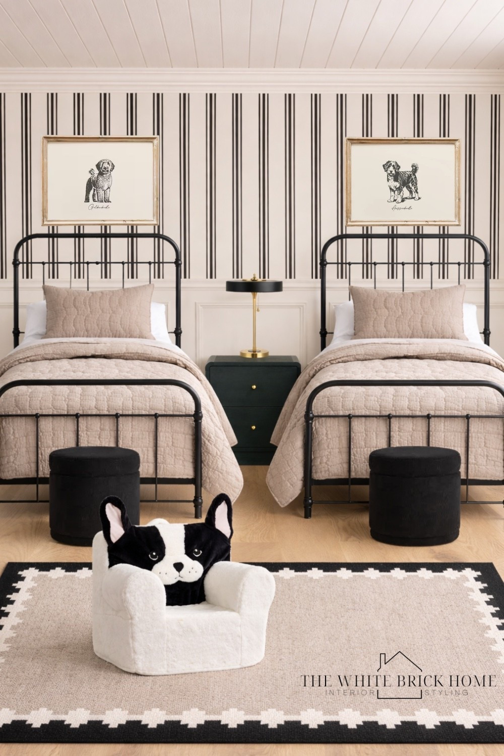 Classic black twin beds, playful pup accents and soft natural textures create the perfect shared kids bedroom.

Kids room, kids bedroom, kids room decor, kids room bedding, kids room rug, kids room ideas, shared kids bedroom, twin bedroom, shared kids room wall art, shared kids room design, shared kids room inspiration, neutral kids bedroom, neutral bedroom decor, bedroom theme, dog bedroom, dog themed bedroom, pottery barn kids, Etsy, wayfair

#LTKKids #LTKHome #LTKmomlife