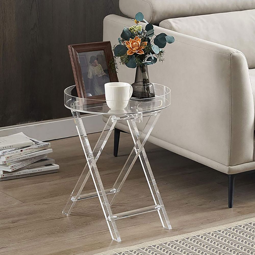 Modern Acrylic Folding Side Table Round End Table with Tray -Homary | Homary