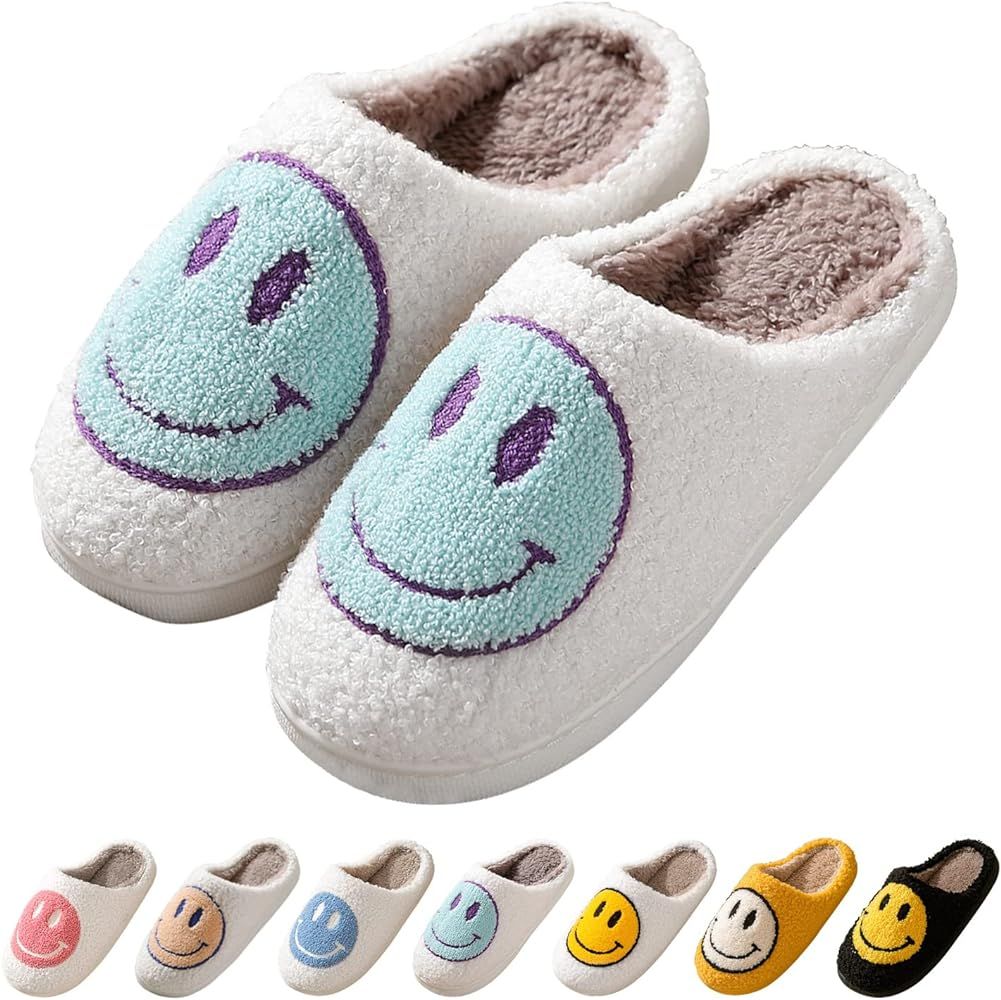 Smile Face Slippers for Women Happy face slippers Retro Soft Plush Warm Slip-on Slippers, Cozy Indoo | Amazon (US)