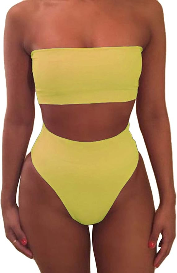 Pink Queen Women's Removable Strap Wrap Pad Cheeky High Waist Bikini Set Swimsuit | Amazon (US)