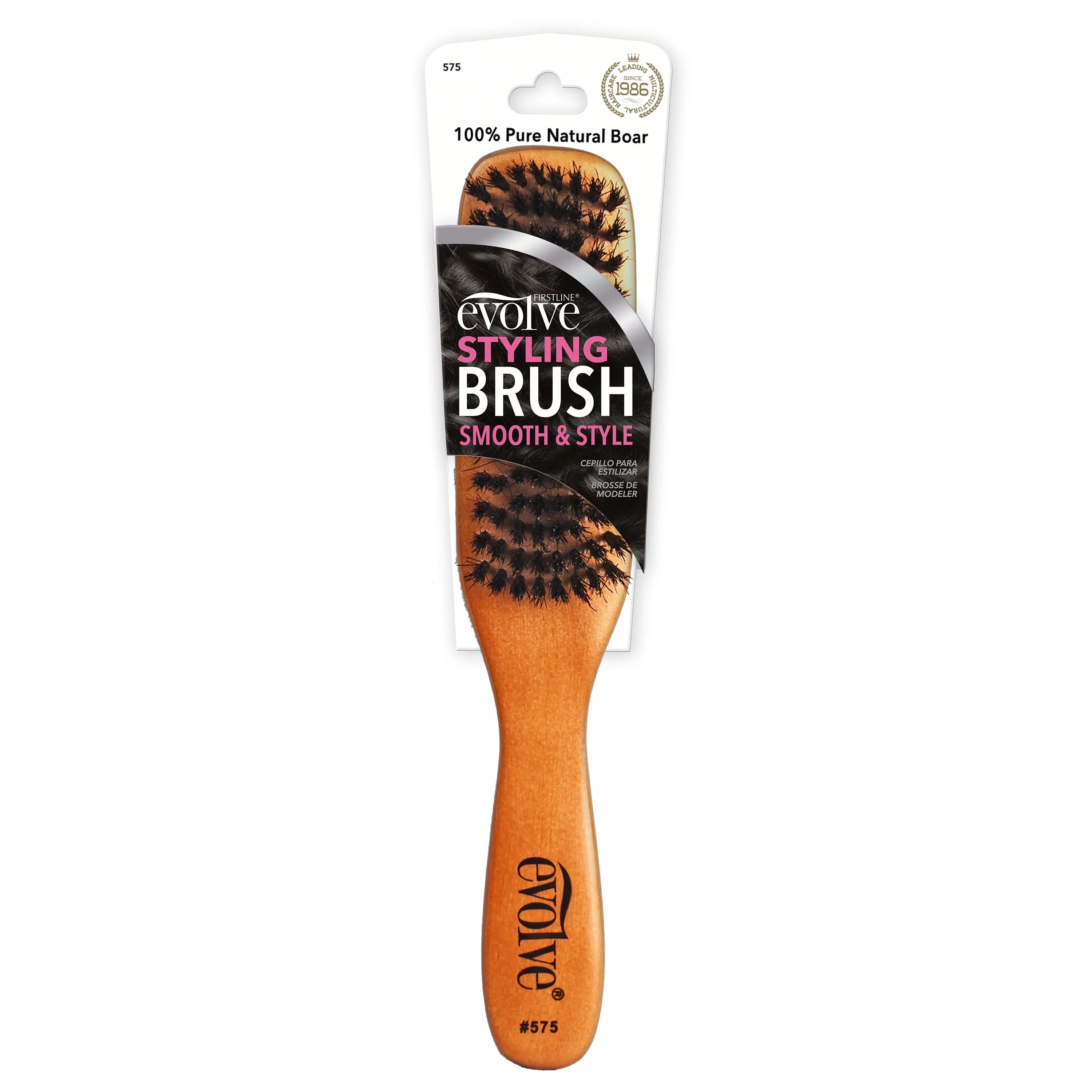 Evolve Boar Bristle Styling Hair Brush, Brown Wood, 1 Count | Walmart (US)