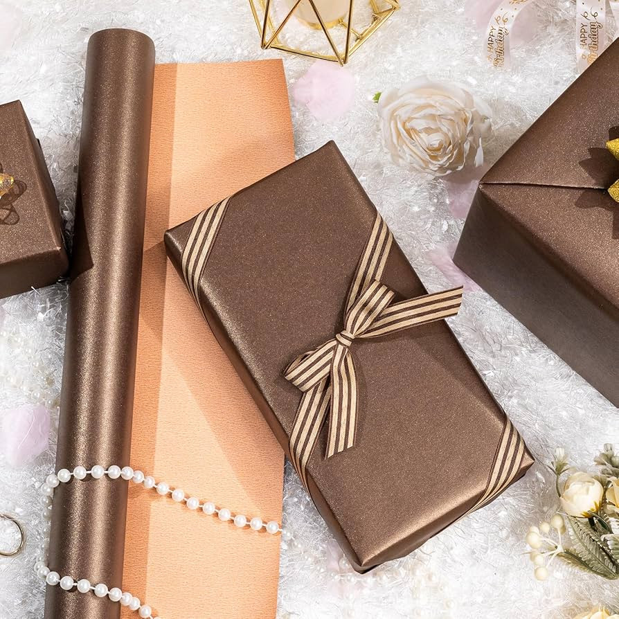 Yarcony Shimmer Chocolate Brown Wrapping Paper, Dark Brown Matte Wrapping Pape for Gifts, Solid C... | Amazon (US)