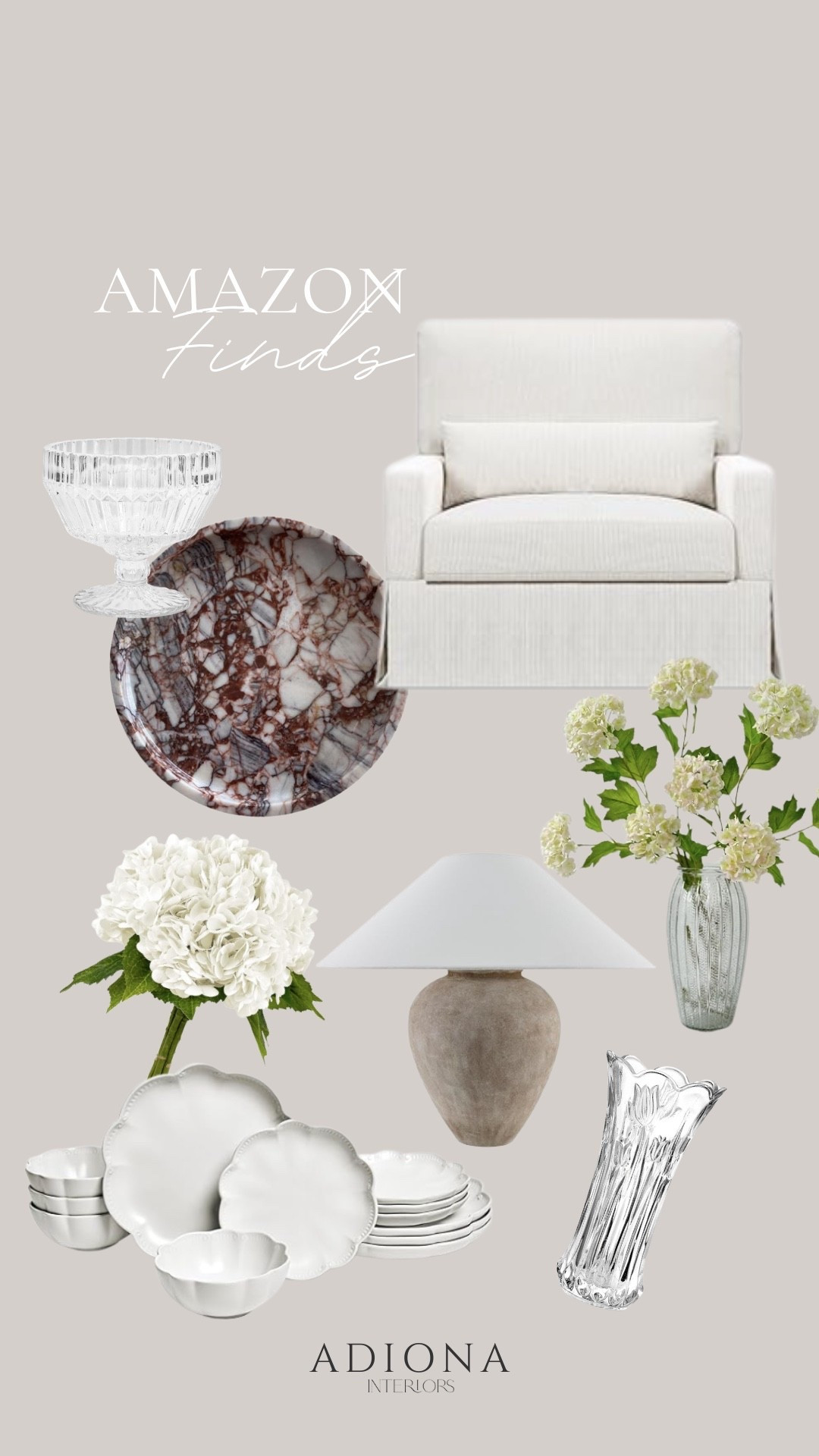 Amazon finds 

Amazon home, home decor, budget home, accent chair, marble tray, glass cup, faux floral, faux hydrangeas, table lamp, glass case, plate set, dinner plates  

#LTKSeasonal #LTKHome #LTKSaleAlert