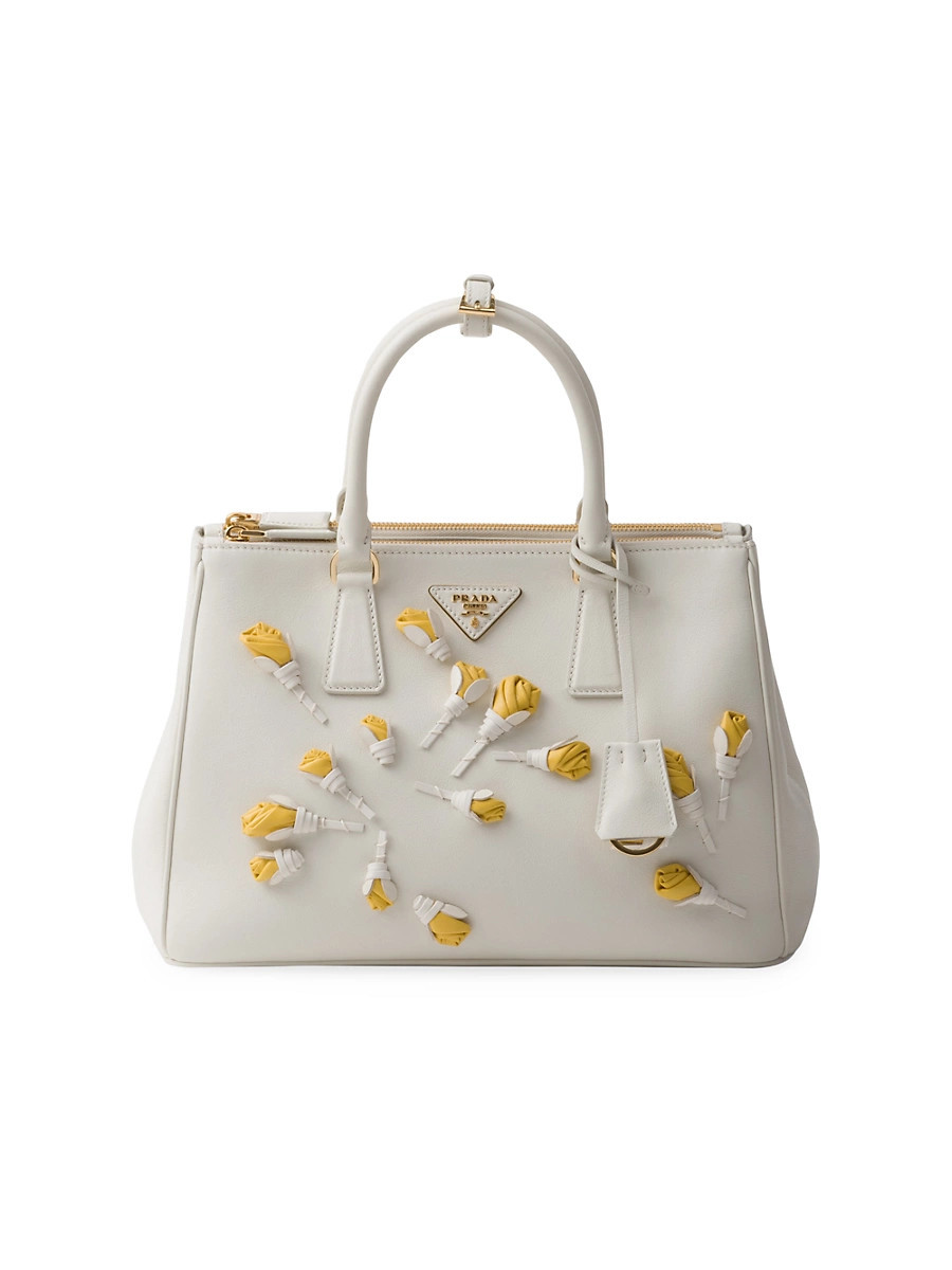 Women's Large Galleria Leather Bag with Floral Appliqués - White | Saks Fifth Avenue