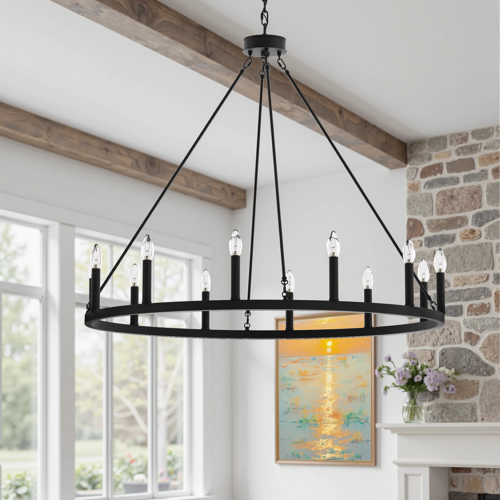 Beck 12 - Light Living Room Steel Dimmable Candle Style Wagon Wheel Chandelier UL Certified | Wayfair North America