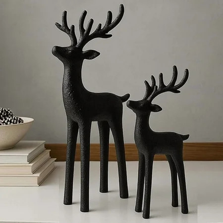 2 Set Modern Christmas Decor Neutral Christmas Reindeer Decor Resin Deer Statues Figurines Elk Statues for Neutral Modern Living Room Bedroom Office Bookshelf Desk Ornaments(Black) | Walmart (US)