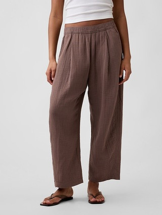 Mid Rise Pull-On Barrel Gauze Pants | Gap Factory