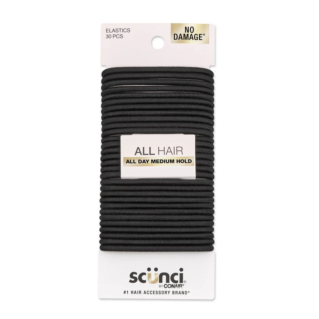 Scunci No Damage Elastic Stretch Nylon Ponytail Holder Hair Ties, Black, 30 Ct | Walmart (US)