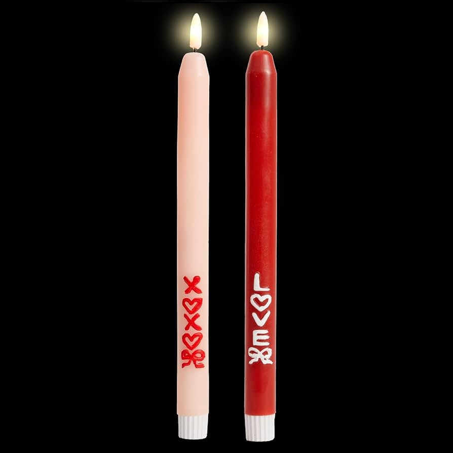 DN DECONATION Flameless Taper Candles Set of 2, Red & Pink Valentine LED Candles - Battery Operat... | Amazon (US)