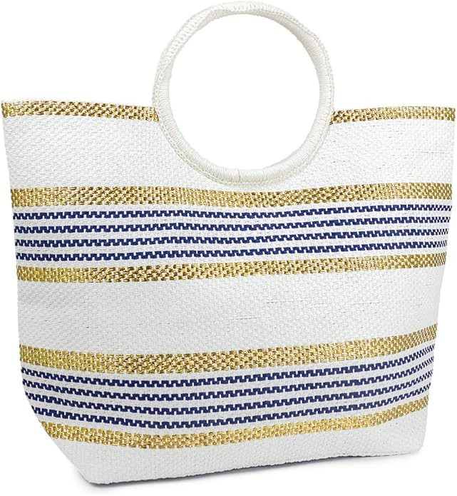 Funky Junque Beach Bag for Women Canvas Tote Shoulder Round Handle Travel Purse | Amazon (US)