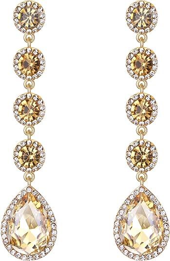 BriLove Women's Elegant Wedding Bridal Crystal Beaded Teardrop Chandelier Dangle Earrings | Amazon (US)