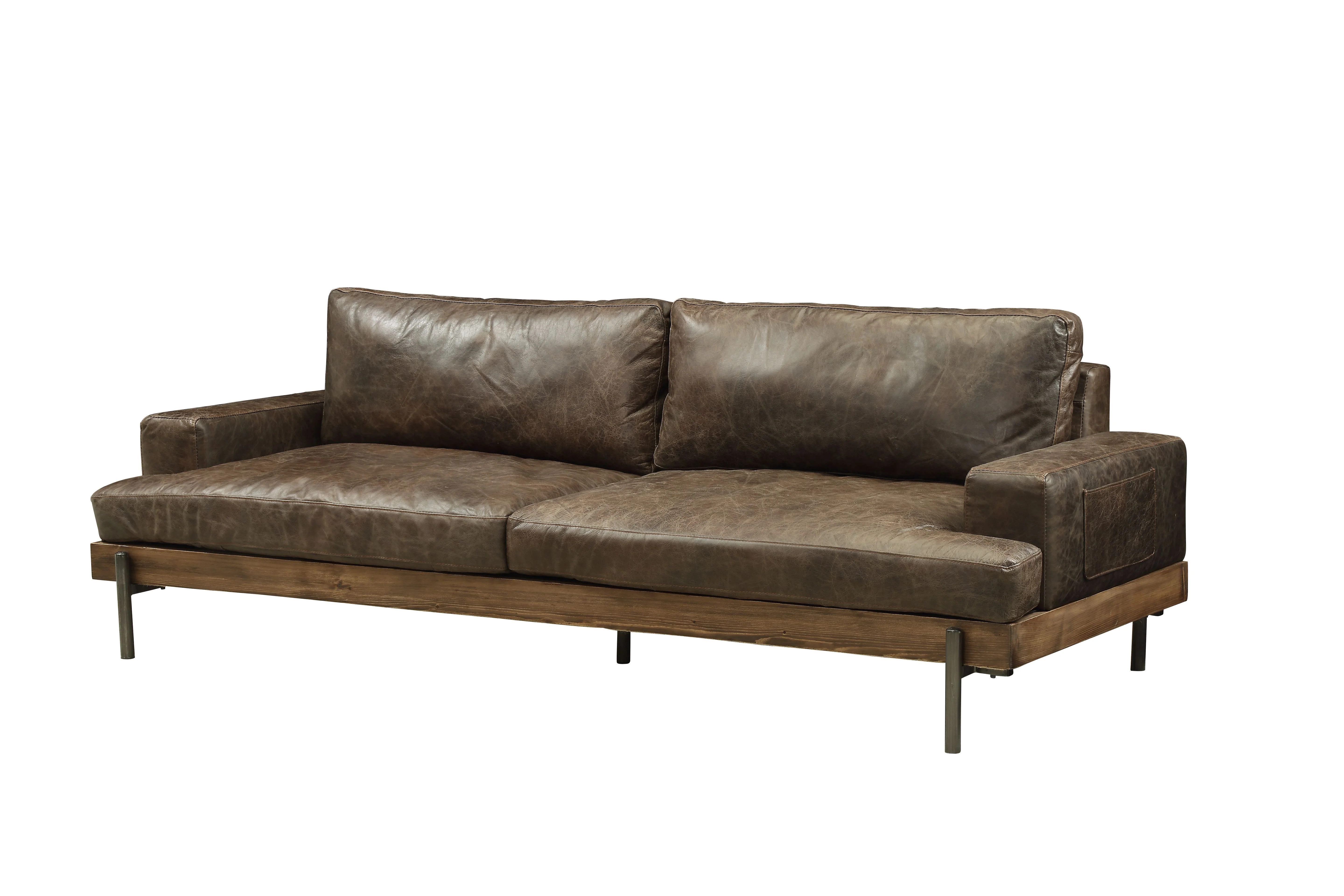 ACME Silchester Sofa in Distressed Chocolate Top Grain Leather | Walmart (US)
