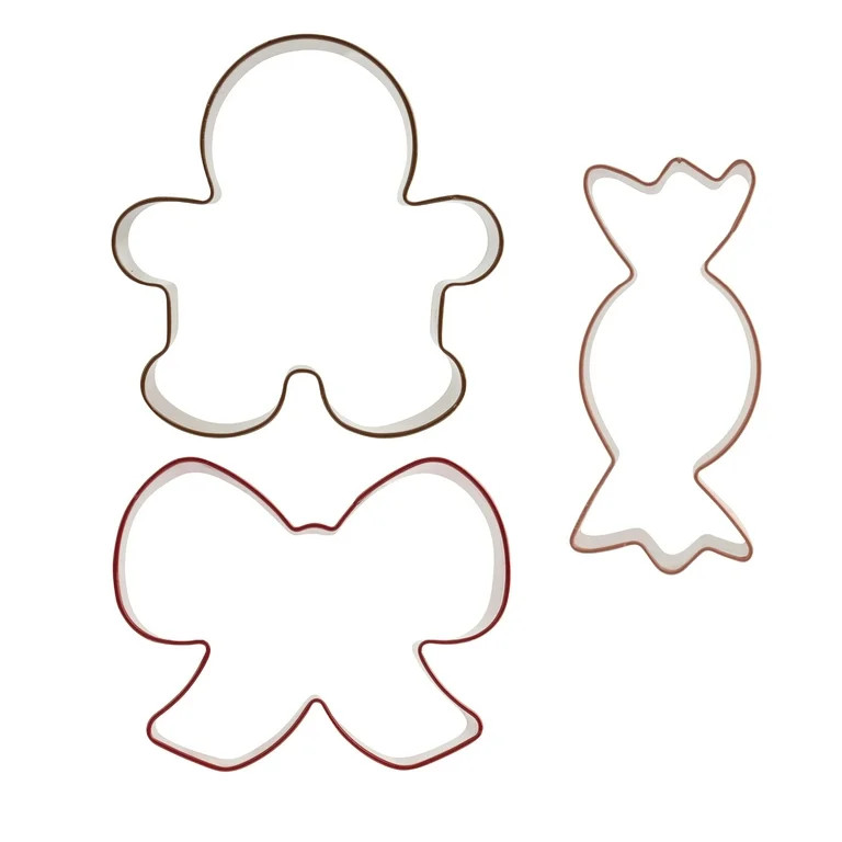 Holiday Time 3-Piece Stainless Steel Cookie Cutters, Gingerbread, Bow and Candy Shapes | Walmart (US)