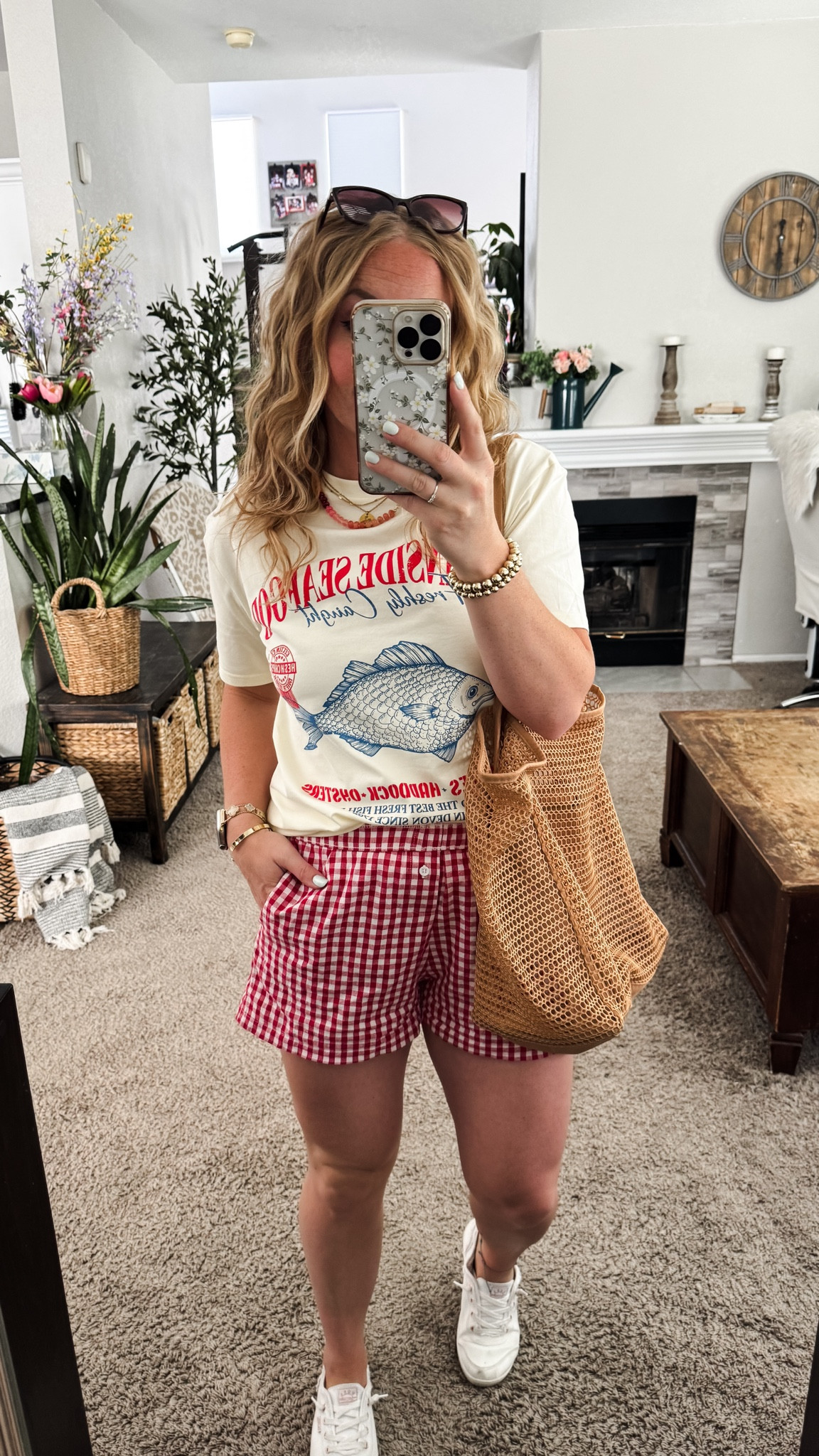 Summer graphic tee with red gingham shorts, mesh tote bag, and sneakers 





Amazon outfits, summer outfit inspo, outfit ideas, casual outfits amazon, amazon outfits every day, outfit ideas 2026, summer outfits, coastal graphic tee, boxer shorts, red shorts, cotton shorts,

#LTKootd #LTKSaleAlert #LTKPetite