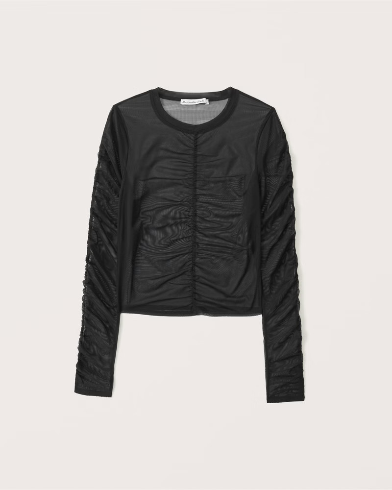 Long-Sleeve Ruched Mesh Top | Abercrombie & Fitch (US)