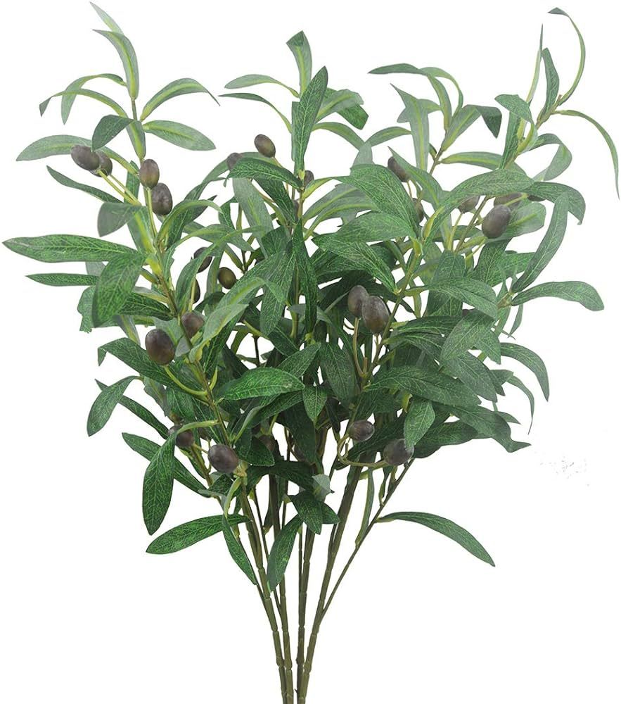 Bird Fiy 4PCS Artificial Olive Plants Branches Fruits Branch Leaves Indoor Outside Home Garden Of... | Amazon (US)