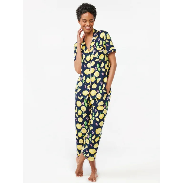 JoyspunJoyspun Women's Knit Notch Collar Top and Capris Sleep Set, 2-Piece, Sizes S to 5XUSD$16.9... | Walmart (US)