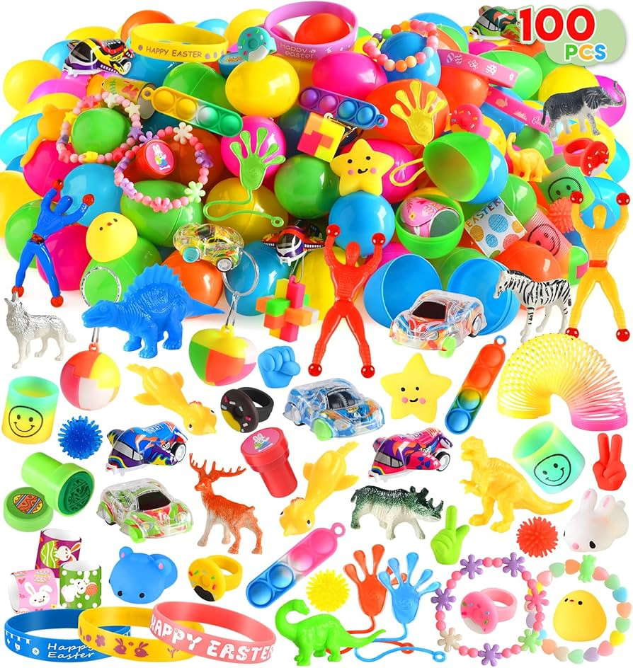 100Pcs Prefilled Easter Eggs with Toys, Filled Easter Eggs with Toys Inside, Easter Eggs Filled B... | Amazon (US)