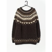 Vintage Mens Icelandic Sweater in Brown & Cream, Handknitted - Xl | Etsy (US)