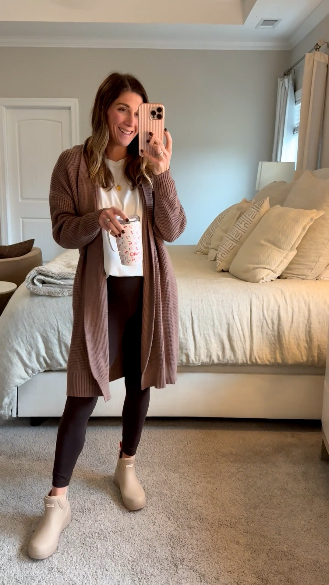 Shop outfit details here!
Cardigan: oversized waffleknit cozy cardigan with pockets. Wearing a small. On sale 25% off

Tee is also Amazon. Wearing a small but has an oversized fit. Under $9 & comes in tons of colors!

Leggings are Lululemon’s Aligns 25in size 6. 

Hunter booties are tts and perfect for styling cute on rainy days!

Loopy case is 10% off with my code: watsonansley10

Click here to shop!

Cardigan | waffleknit | brown | leggings | Lululemon’s | aligns | boots | rain booties | tee | comfy | rainy day fit | coffee cup | swig | fall | style | daily outfit 

#LTKStyleTip #LTKSaleAlert #LTKShoeCrush