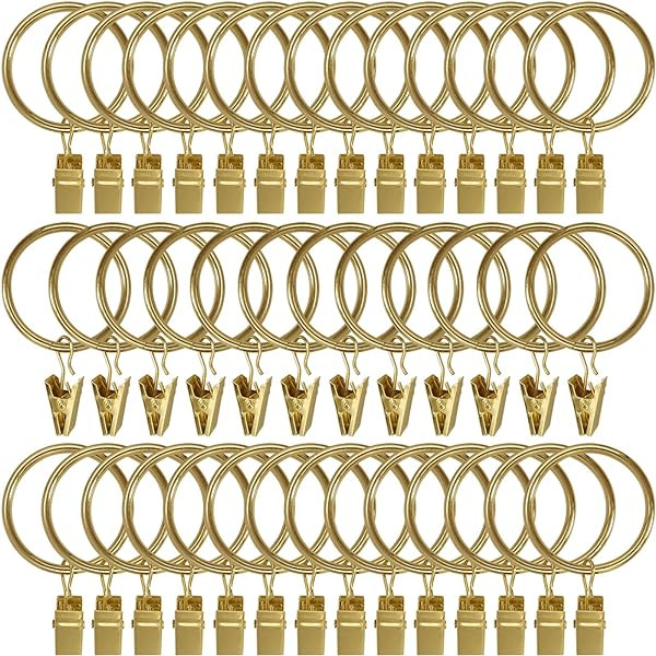 MERIVILLE Drapery Curtain Rings with Clip - 1.5-Inch Inner Diameter, Fits Up to 1 1/4-Inch Rod, Set  | Amazon (US)