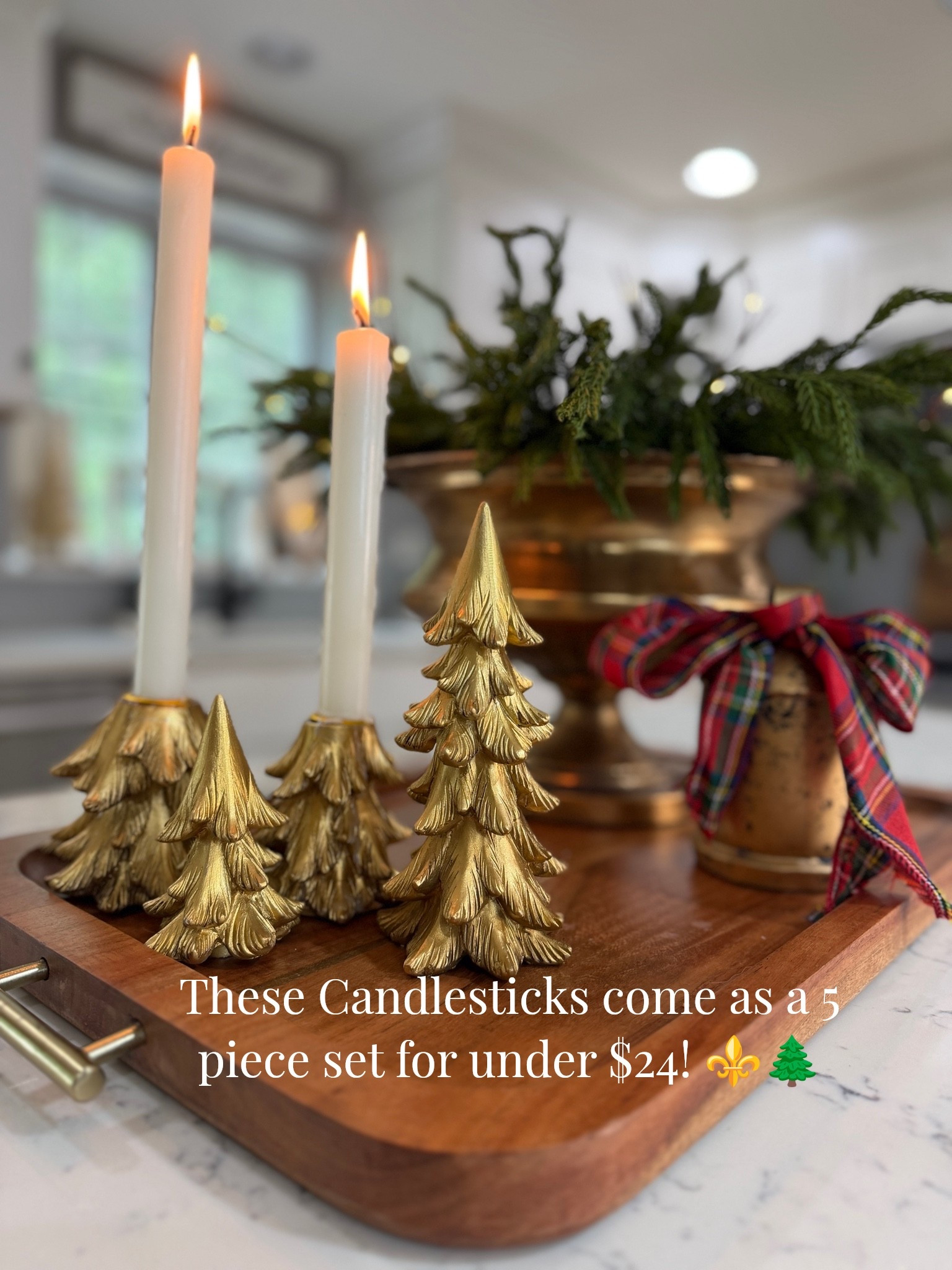 These candlestick holders are so pretty, but the best part is that they come in 5 separate pieces so you can connect them as two large trees, or you can separate them into candlesticks with matching mini-trees. I'm also sharing my gorgeous gold urn, my pine stems, and some of my favorite Ralph Lauren-style plaid ribbon - and it's all In-Stock (for now) on Amazon! But don't wait too long, because these will be sold out by October.

#LTKSeasonal #LTKHome